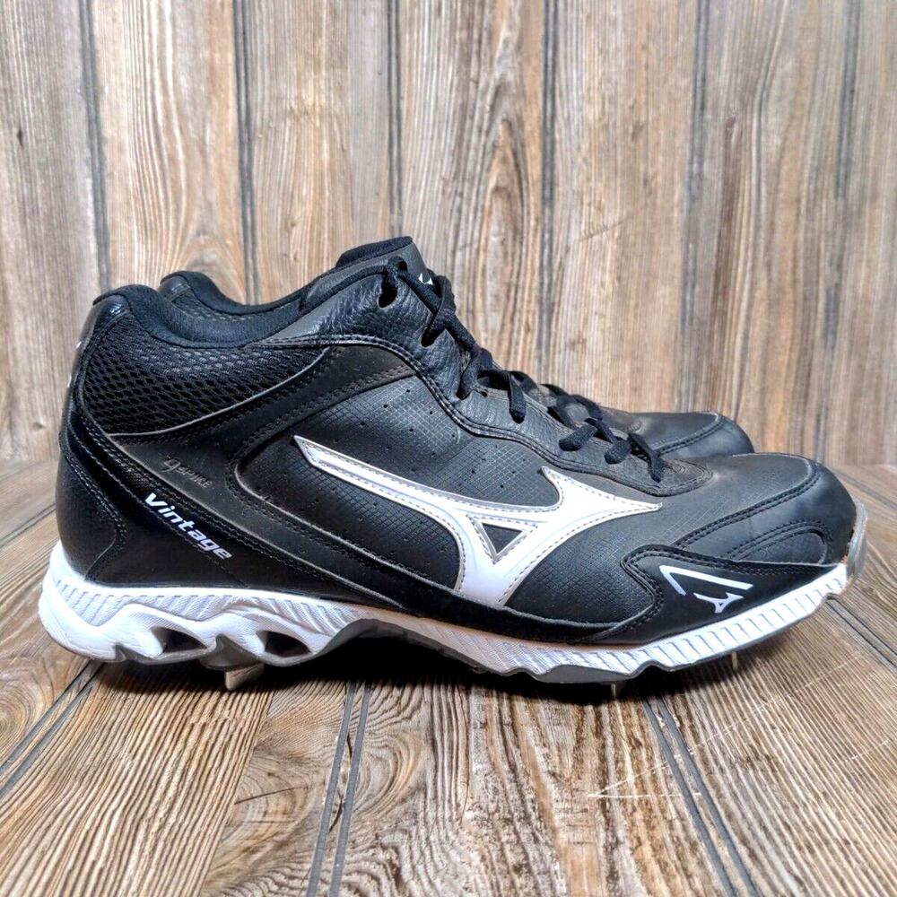 Mizuno 9 Spike Vintage G6 Metal Baseball Cleats Size 12.5 Men Black White‎
